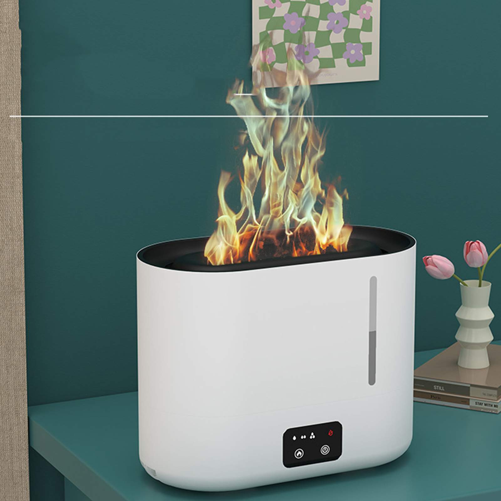 Umidificatore a ultrasuoni con effetto fiamma 3D, diffusore di oli essenziali, 3L, silenziatore, per 41-60m², bianco - 7