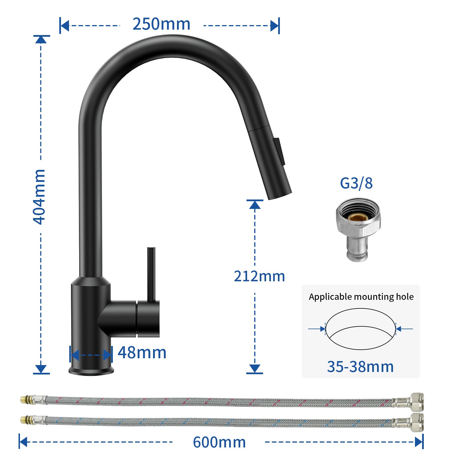 Cecipa max Mitigeur de Cuisine avec Douchette Extractible - Noir - en Acier Inoxydable Mitigeur Cuisine d'Évier - 2 Fonctions Mélangeur d,EU Modèle - 5