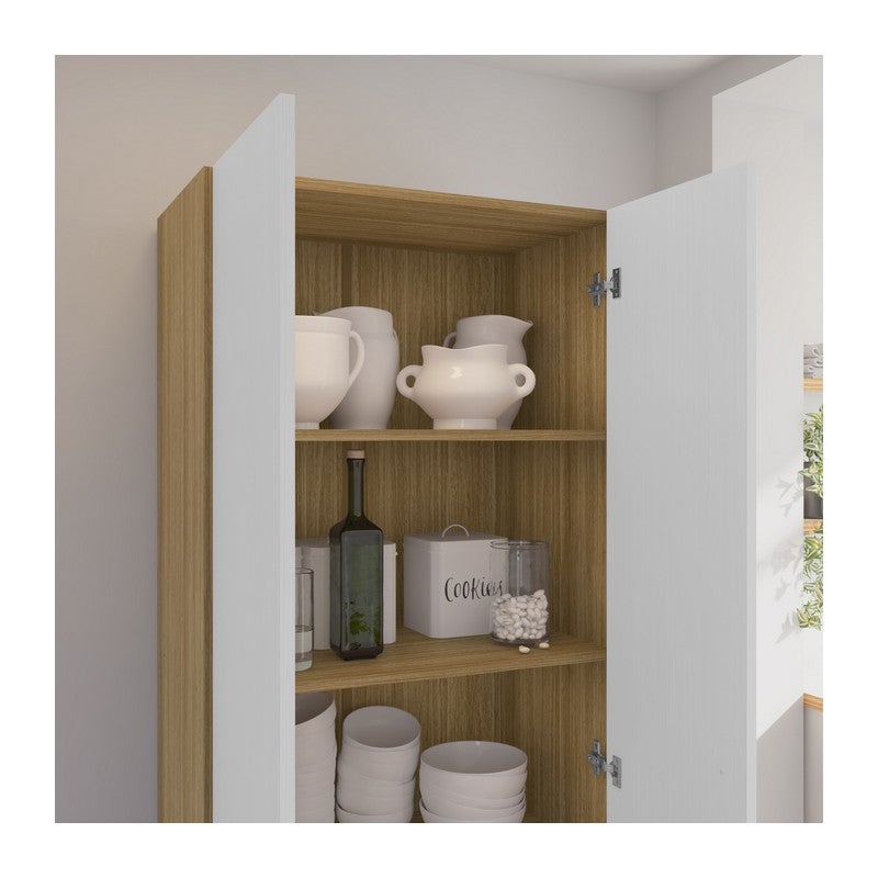 Armoire 2 Portes Chêne et Blanc 5 Niches L 61 H 170.6 P 35.3 cm - 3