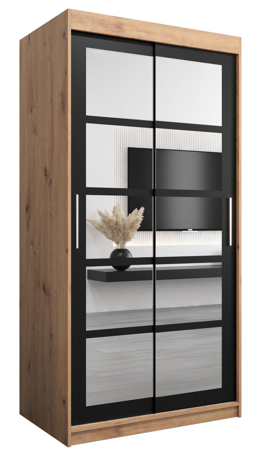 Szafa przesuwna garderoba ROMA 2 100 x 62 x 200 cm Artisan + Czarny - Abiks Meble