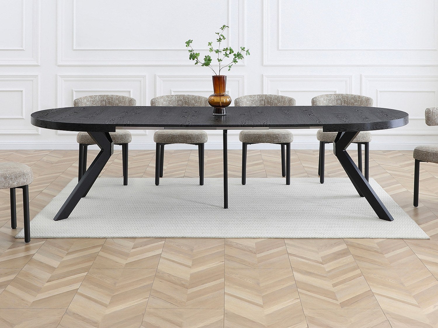 Rozkładany stół jadalniany dla 6-12 osób z MDF i stali - Czarny - KOMONI