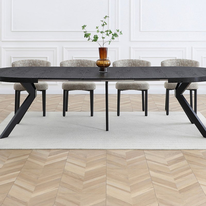 Rozkładany stół jadalniany dla 6-12 osób z MDF i stali - Czarny - KOMONI