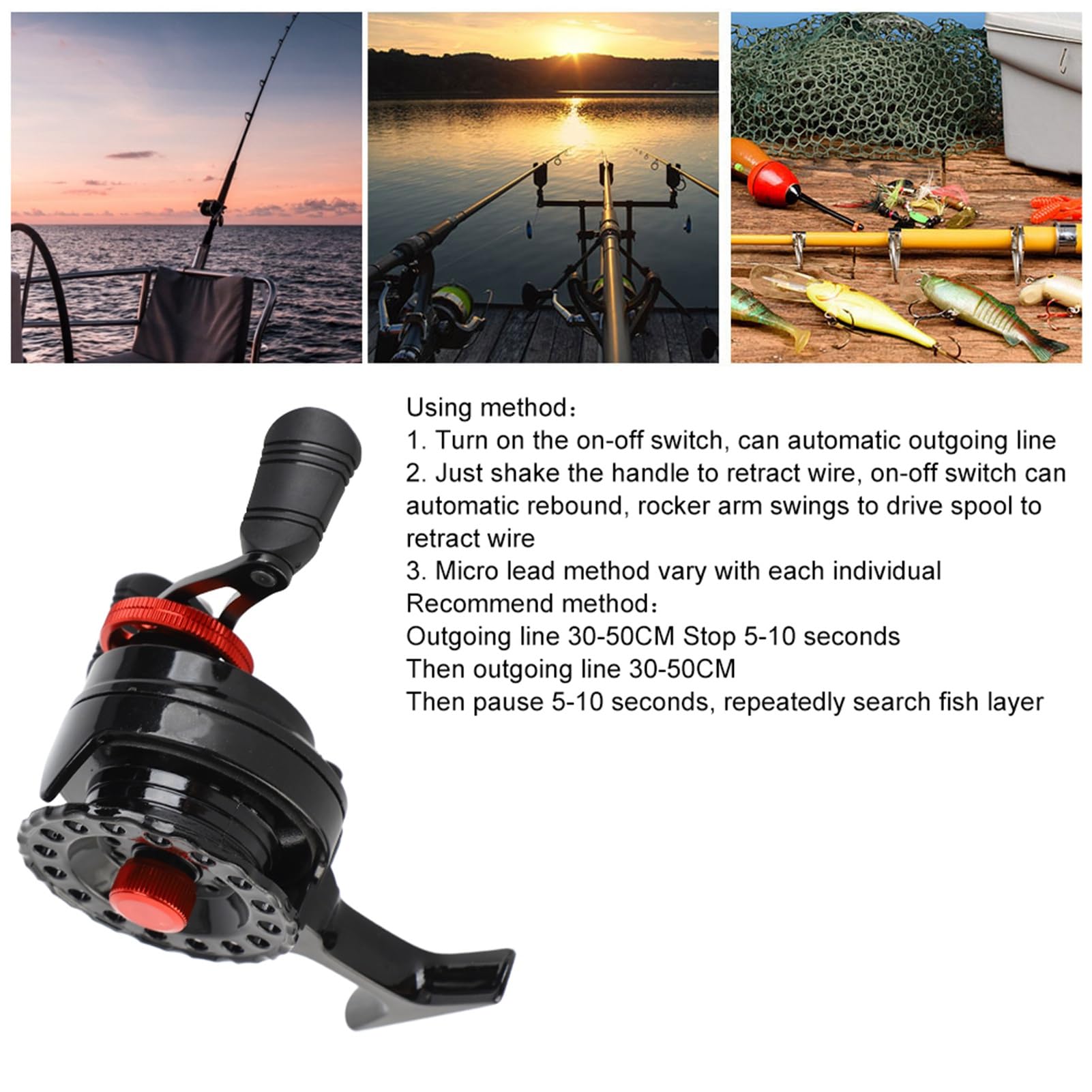 Mulinello per zattera in nylon portatile Ruota anteriore Accessorio per ruota da pesca su roccia Nero (mano destra) - 4