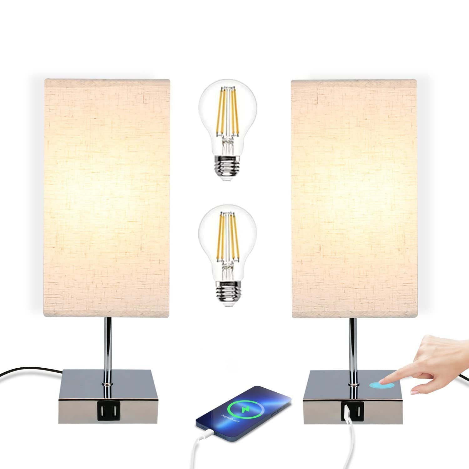 ZMH Lampka nocna Vintage E27 z funkcją ściemniania i funkcją ładowania przez USB oraz wymiennymi diodami LED