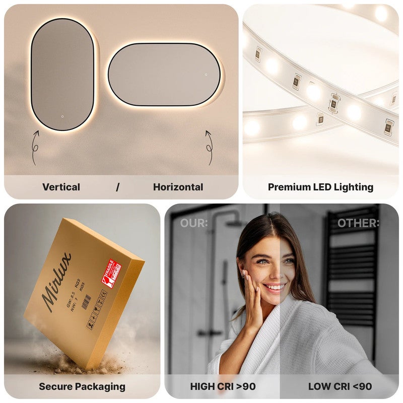 Mirlux Miroir de salle de bain avec éclairage LED et chauffage – Miroir mural ovale – Cadre noir – 120 x 60 cm - 6