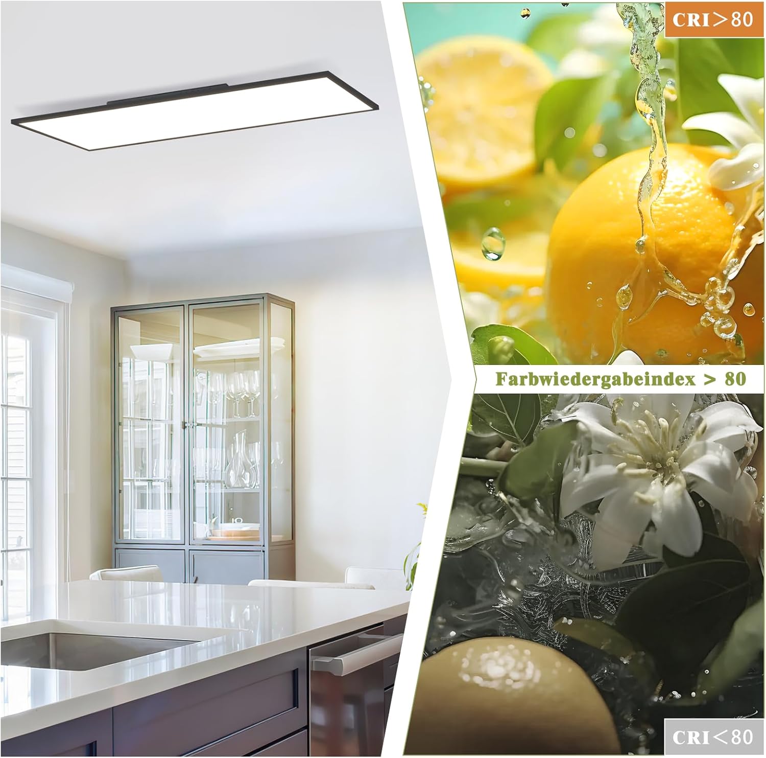 Nettlife Panneau lumineux LED pour plafond, plafonnier plat, panneau rectangulaire , intensité variable, noir, 24 W, 100 x 25 cm, avec télécommande - 3