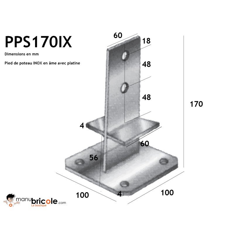 Pied de poteau en âme PPSDT170IX INOX A2 - SIMPSON - 3