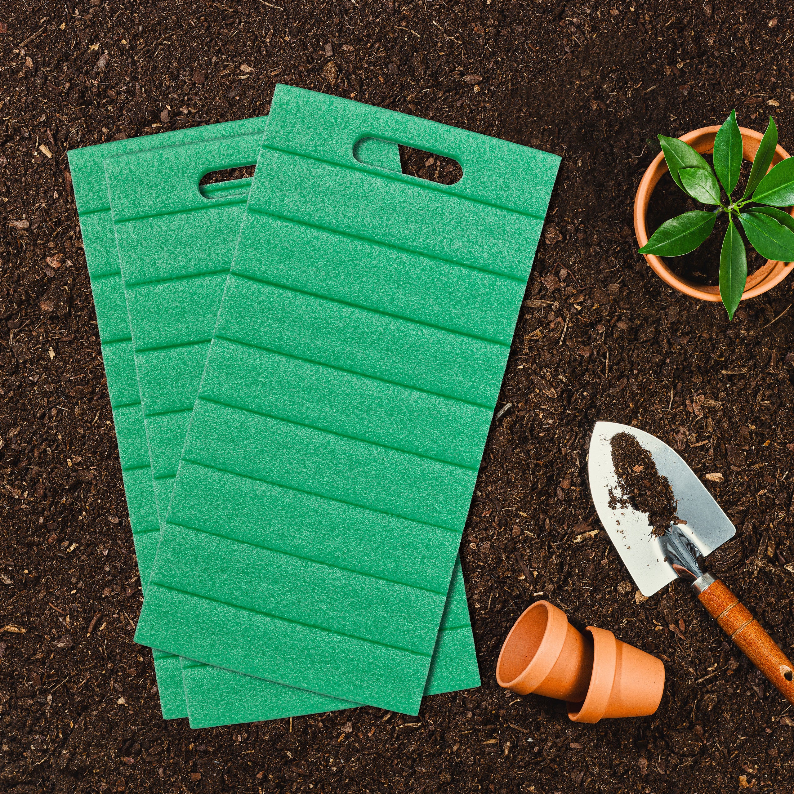 Tapis de jardinage en lot de 3, coussin pour genoux, garage, protection, HLP : 4 x 39,5 x 20 cm, vert, Relaxdays - 2