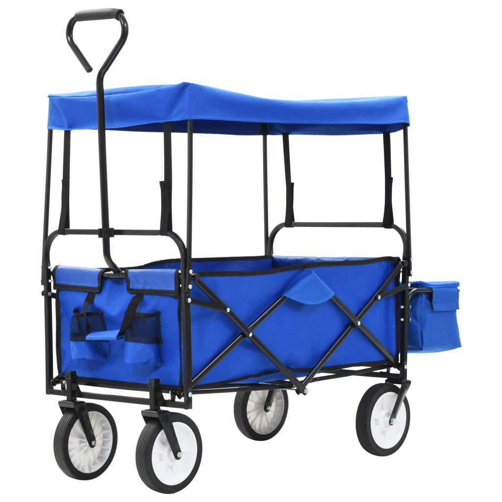 Maison exclusive - carrito de mano plegable de acero con capota azul
