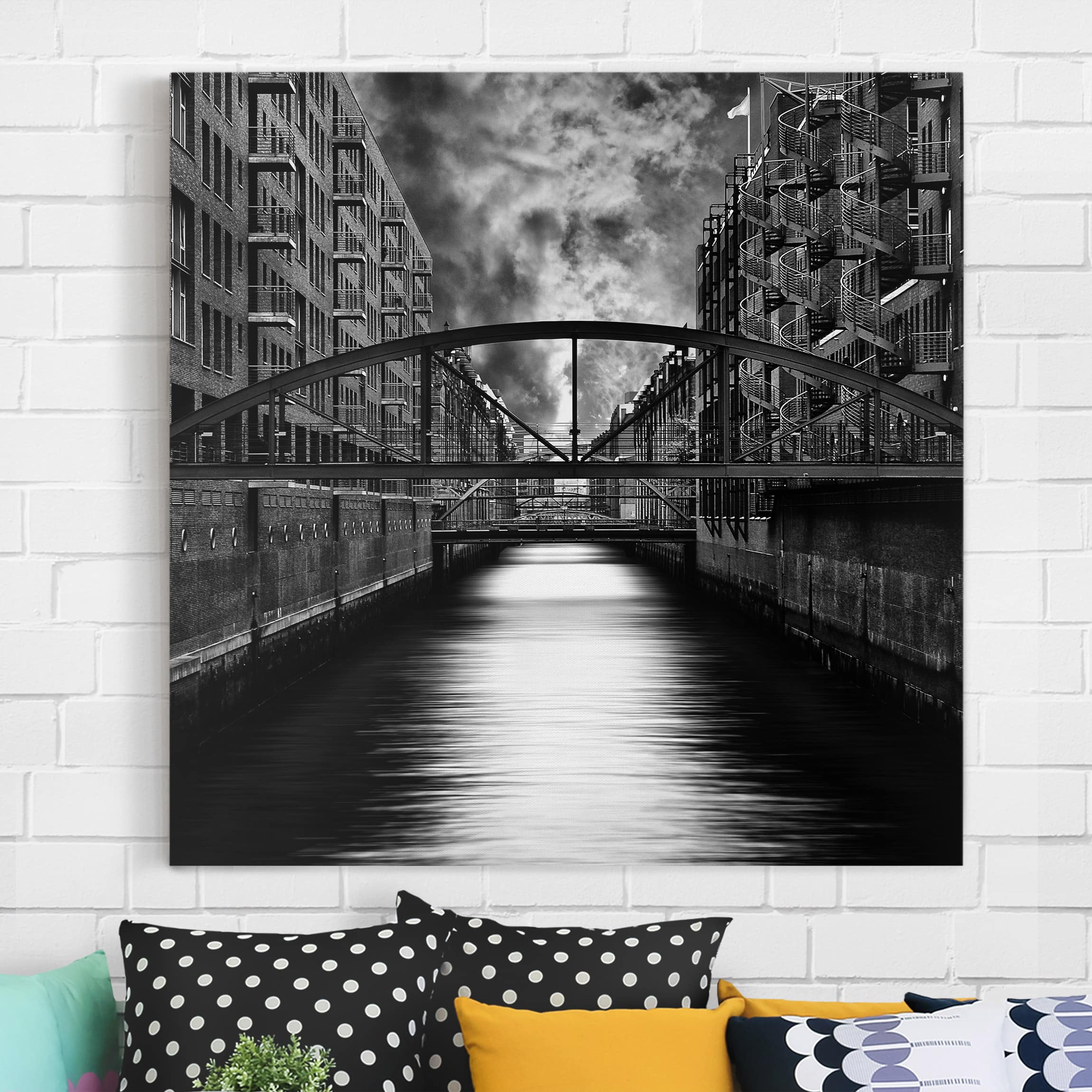 Lienzo cuadro en lienzo bastidor impresion en lienzo blanco y negro arquitectura tierra hamburgo ciudades cielo 212 dormitorio 40 x 40 cm