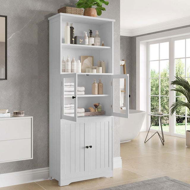 Armoire De Salle De Bain Haute 170 Cm - Grise, Moderne, MDF, étagère Et Rangement