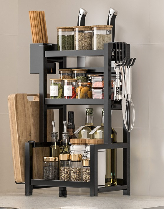 Solidny stojak kuchenny z uchwytem na pałeczki - uchwyt na deskę do krojenia, 3 poziomy 30 cm