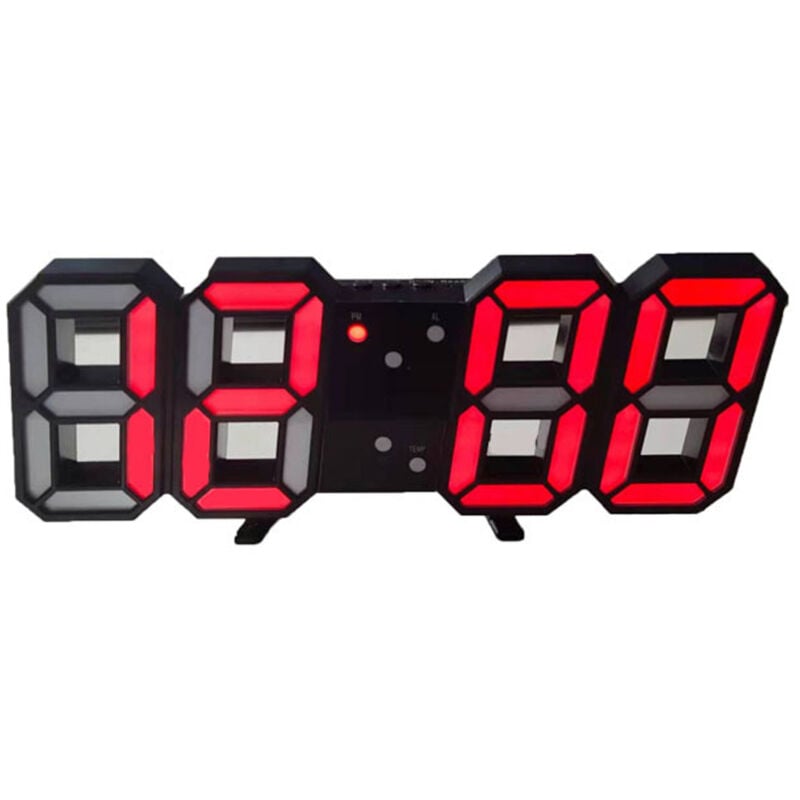 Cyfrowy zegar 3D LED, inteligentne sterowanie głosowe, automatyczna regulacja jasności (czerwony numer, czarna obudowa)