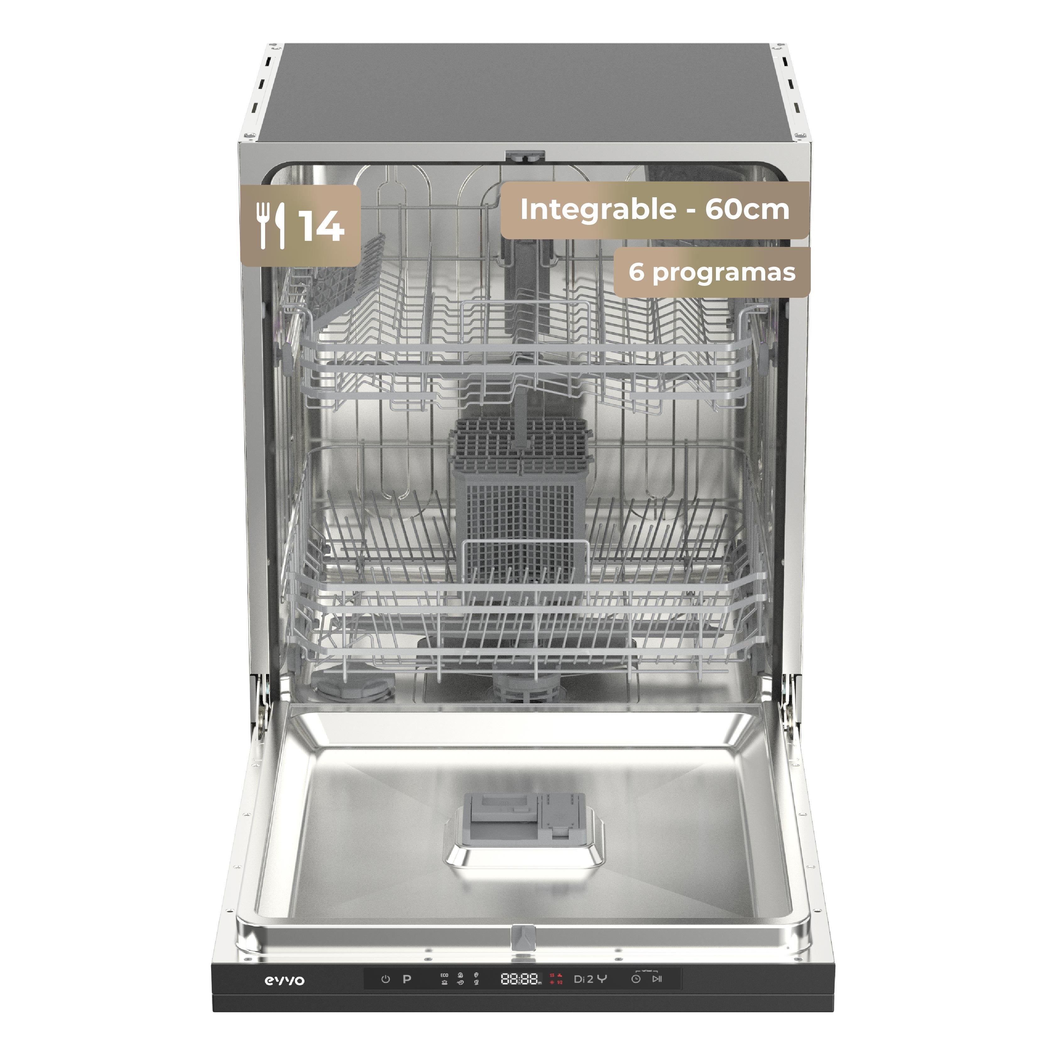 Lavavajillas integrable evvo di.2y 60cm 14 cubiertos, 6 programas + display, panel táctil, auto open