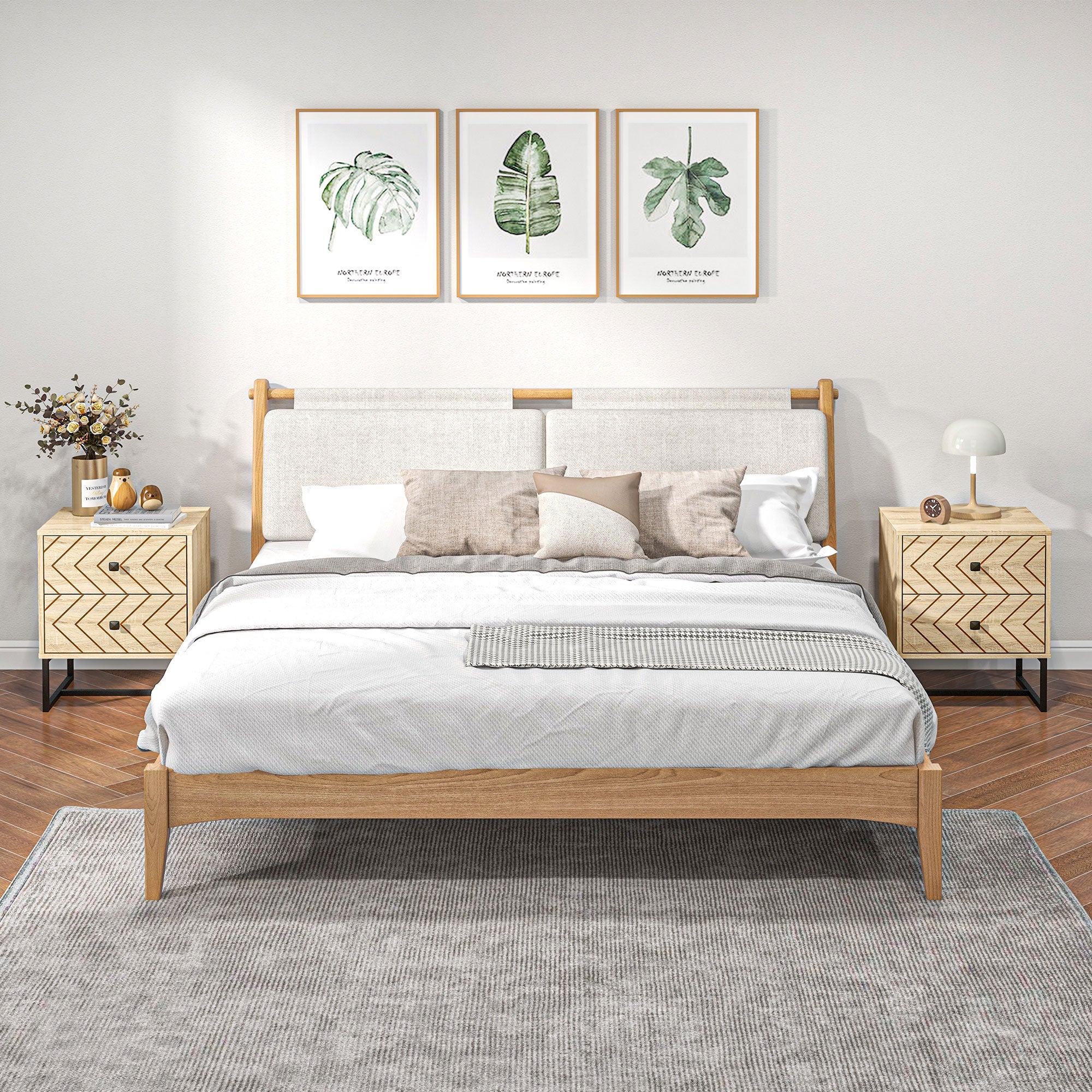 Homcom Mesitas De Noche Melamina De Madera, Metal Madera Natural 48X39.5x60 Cm Negro , Leroy Merlin