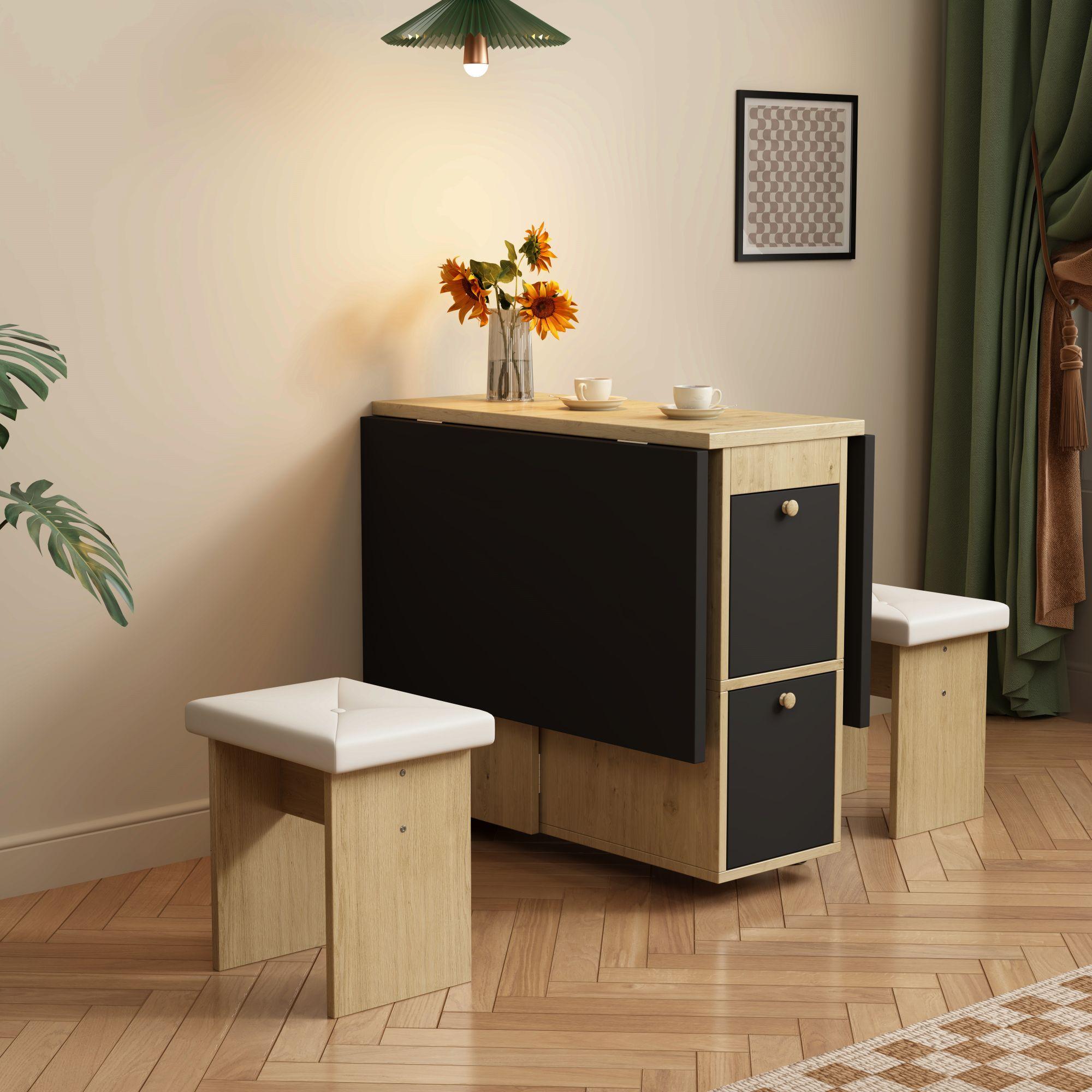 Set Tavolo da Pranzo 4 Sedie, Tavolo Pieghevole Estensibile Legno e Metallo Multifunzionale - 5