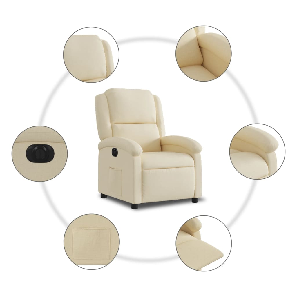 Fauteuil inclinable électrique Crème Tissu - 8