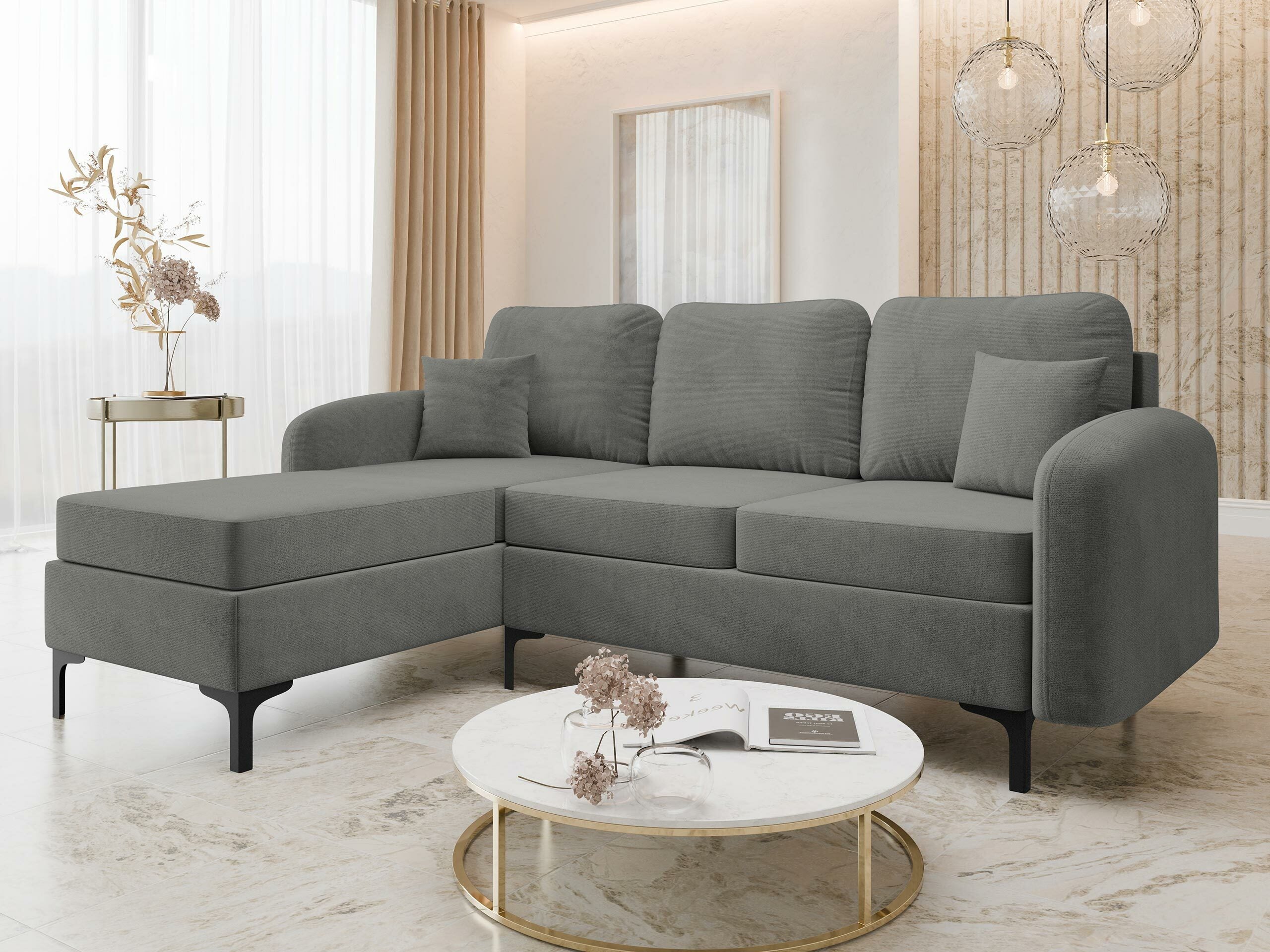 Canapé d'angle Torlua 103, Gris foncé, Disponible, 225x172x96cm - 2