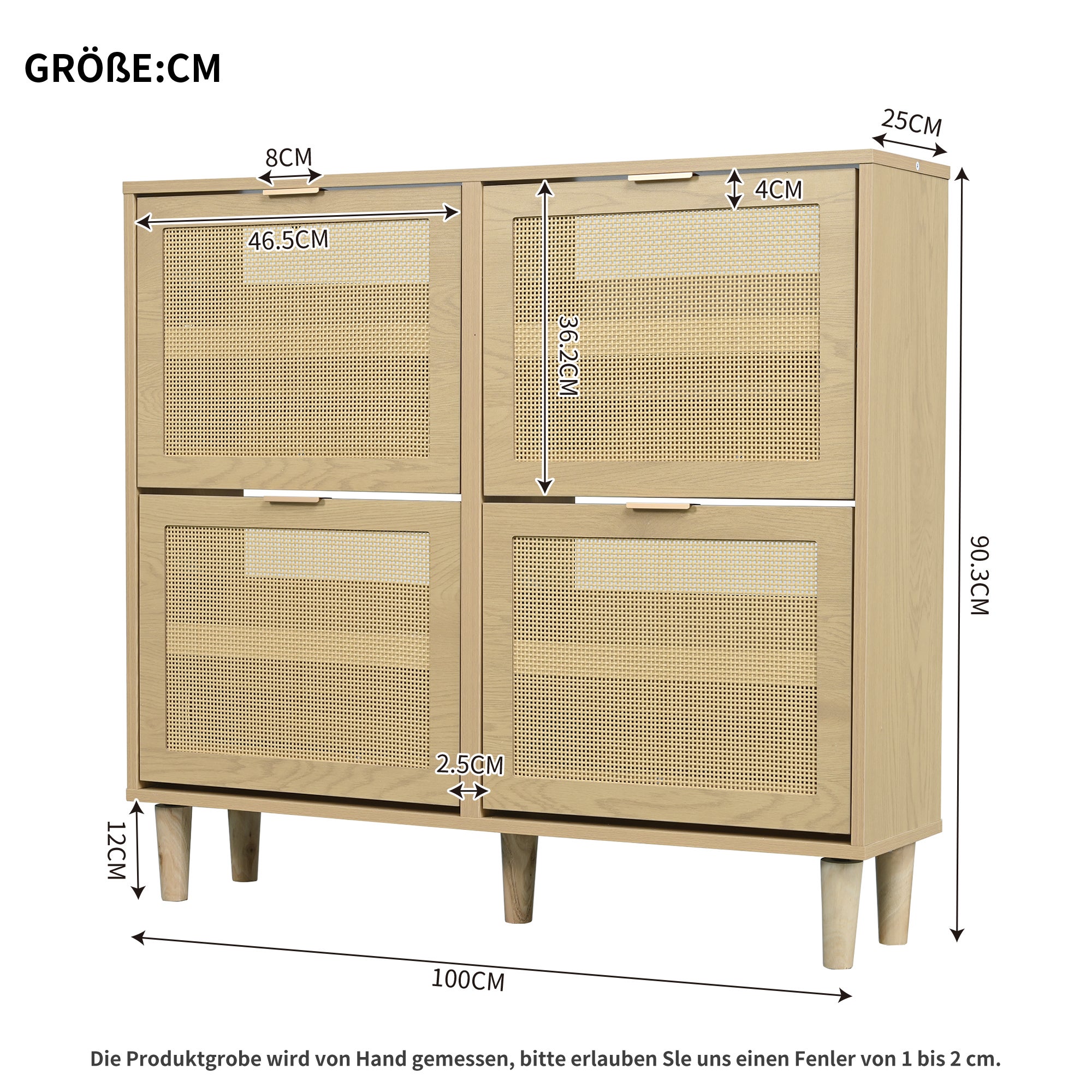 Meuble chaussures 100x25x90cm 4 tiroirs rabattables style campagne en rotin et bois entrée chambre salon - 3
