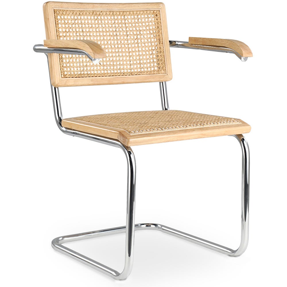 Chaise à manger avec accoudoirs - Design vintage - Bois et rotin - Lia ...