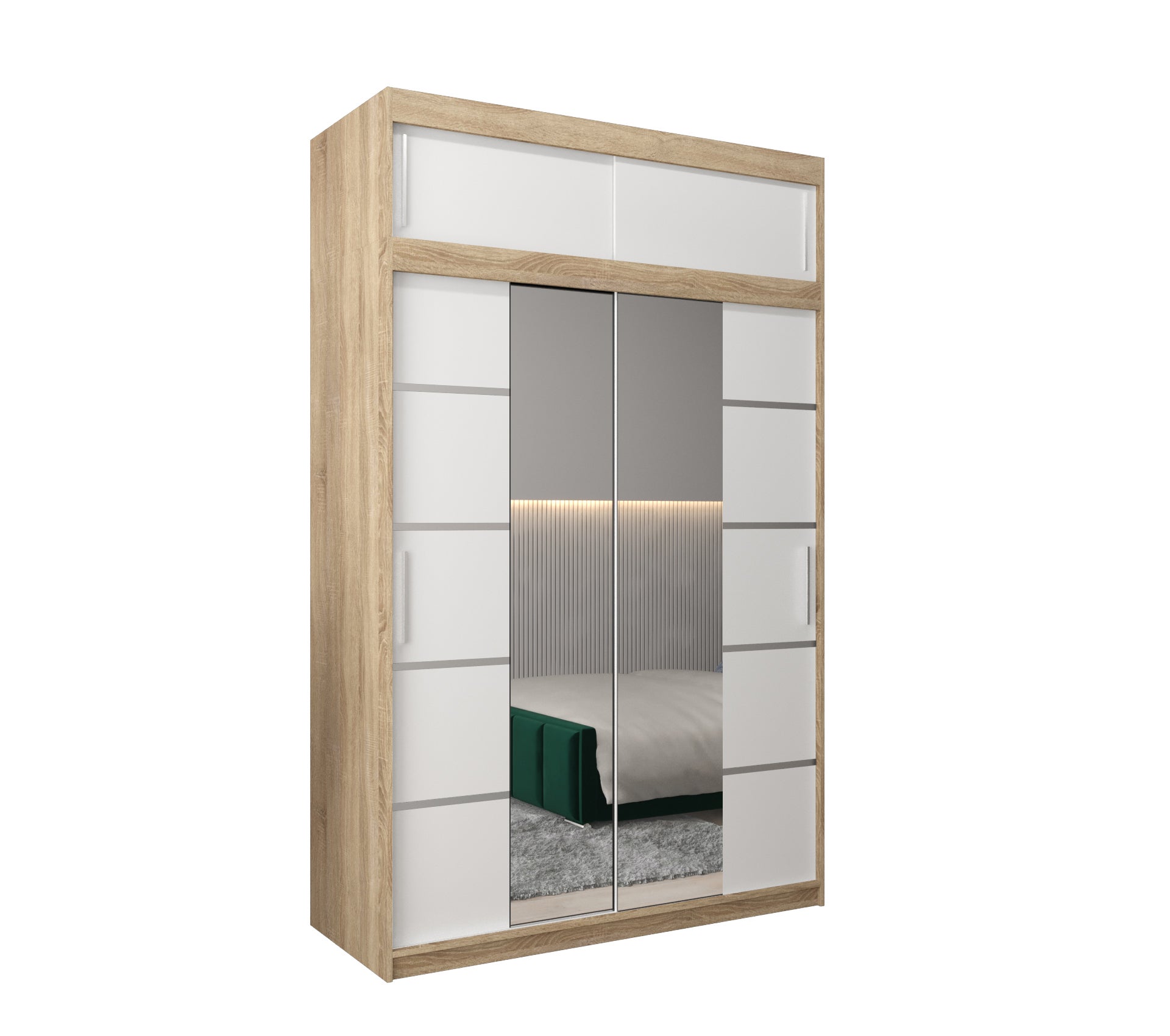 Szafa przesuwna z nadstawką garderoba Verona 4 150 x 62 x 240 cm Sonoma + Biały - Abiks Meble