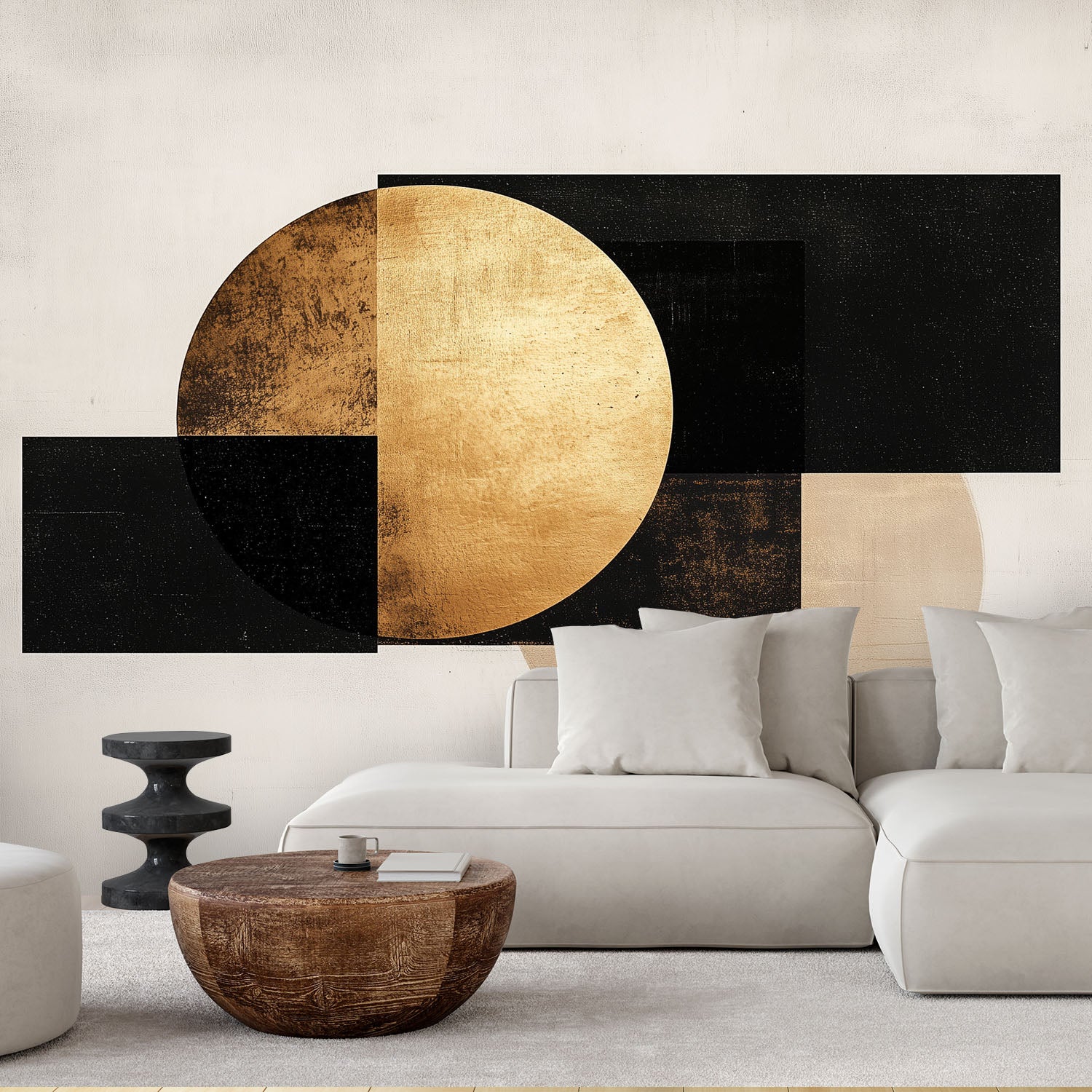 Papier peint, Abstraction géométrique gris et or 450x315 - 2