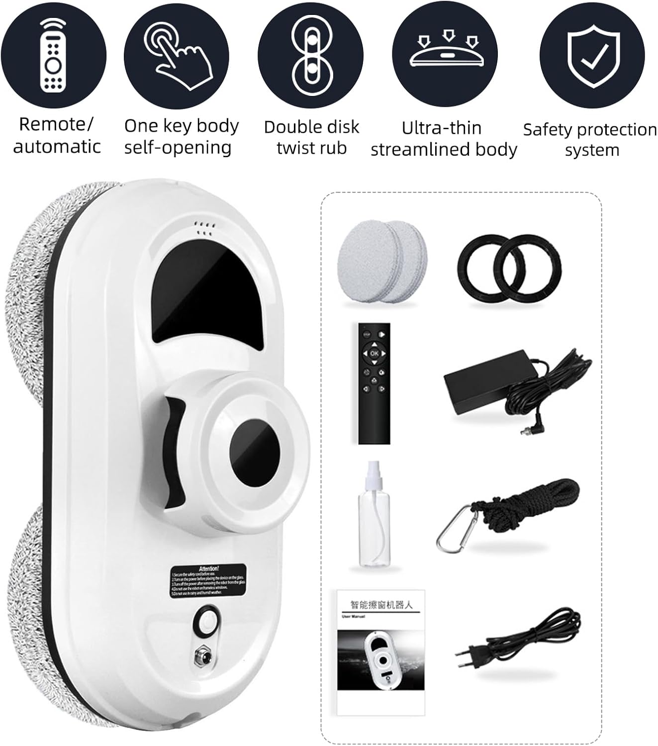 Robot Nettoyeur De Vitres Automatique 5600Pa - Avec Réservoir 60ml, 8 Chiffons, Télécommande Et Navigation Intelligente - 3 Modes, Parfait Pour Fenêtres Grandes Et Hautes