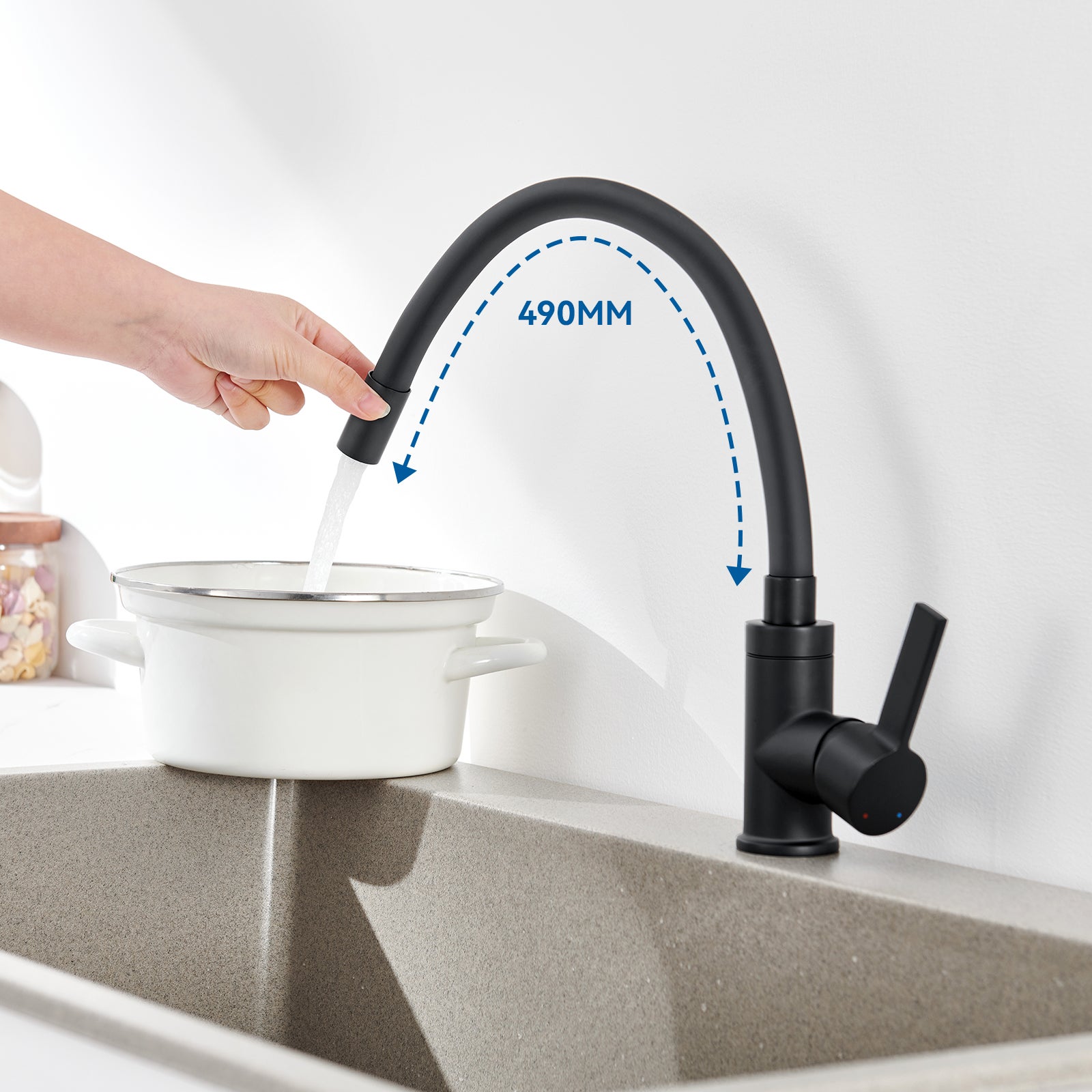 Auralum Max Grifo de cocina flexible negro, mezclador de cocina giratorio 360°, grifo de cocina de agua fría y caliente - 3