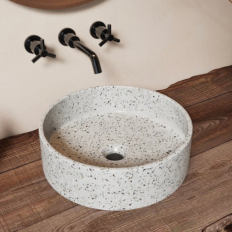 Umywalka okrągła nablatowa z niebieskiego terazzo - 39 cm - DUKAT