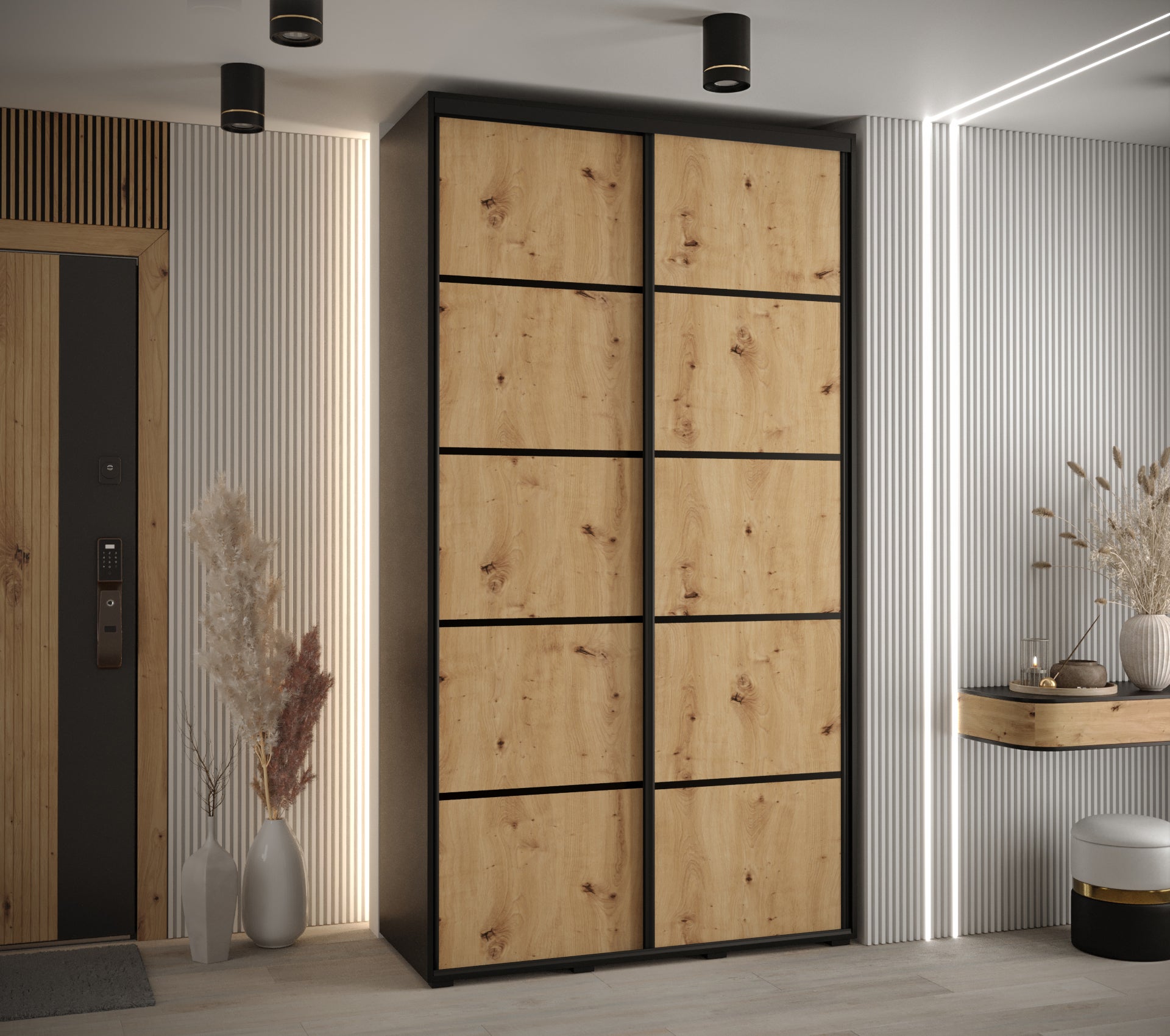 Szafa przesuwna wysoka Davos 4 130 x 45 x 235,2 cm czarny + artisan + u. czarny - Abiks Meble - 2