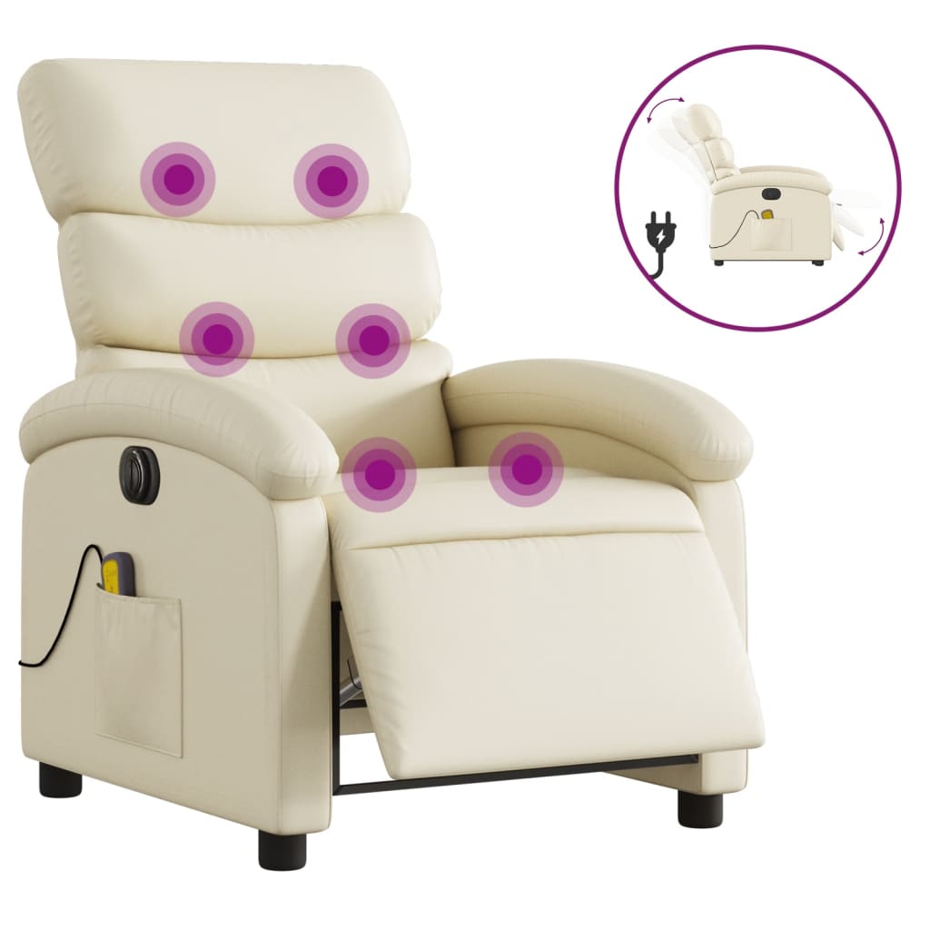 Sillón de masaje reclinable eléctrico | sillón de relax | silla de relax cuero sintético crema cfw430628