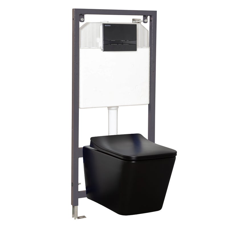 Zestaw podtynkowy WC z miską bezkołnierzową Tinos czarną i przyciskiem Adriatic czarny, Kerra