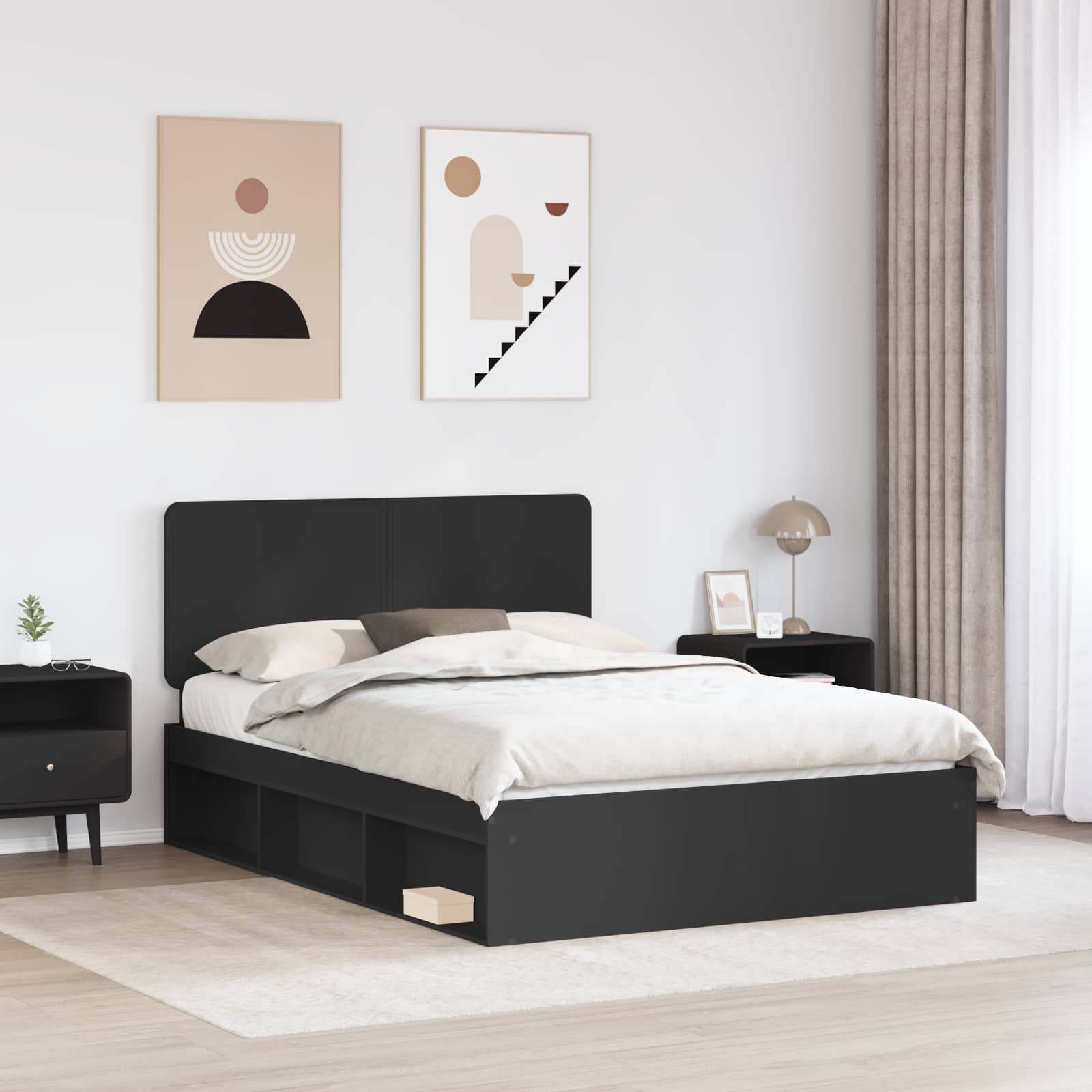 Cadre de lit Noir 160 x 200 cm Bois de pin massif - 3