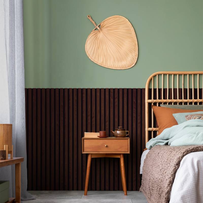 Panneau Mural acoustique tasseaux bois 120 x 30 x 1,9 cm - décor chêne foncé / feutrine noir - 0,36m² - 2
