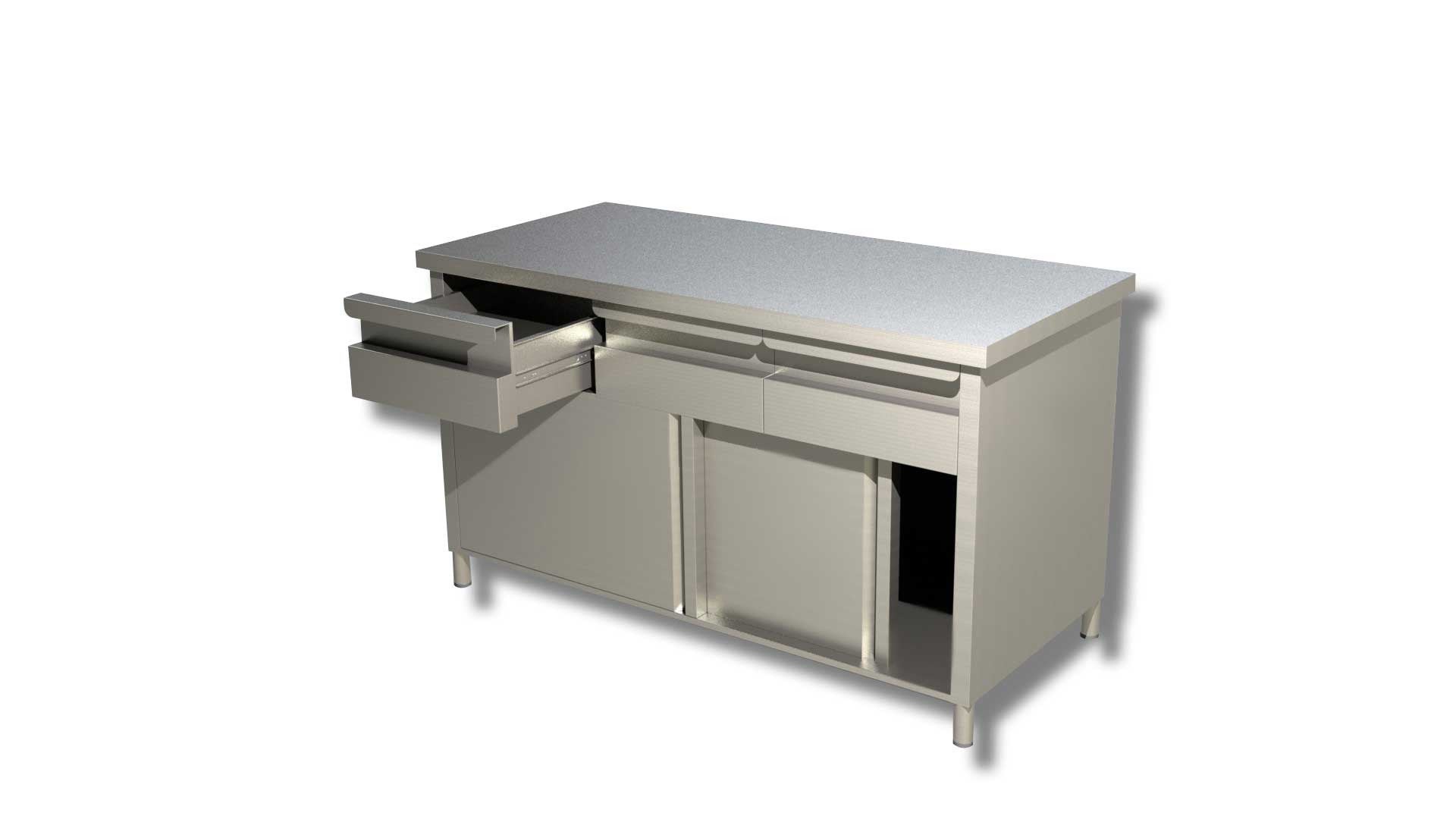 Table sur armoire portes coulissantes avec 2 tiroirs sans dosseret