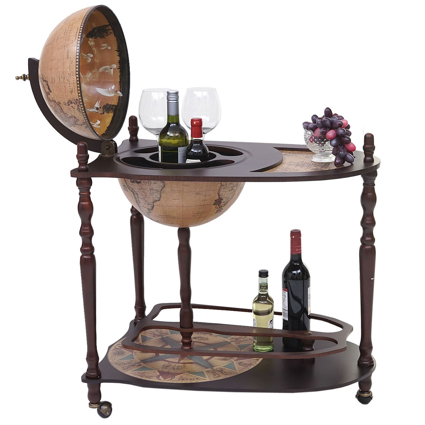 Mini Bar Roulant Globe terrestre, bar de salon HWC-T875, minibar roulant, bois d ...