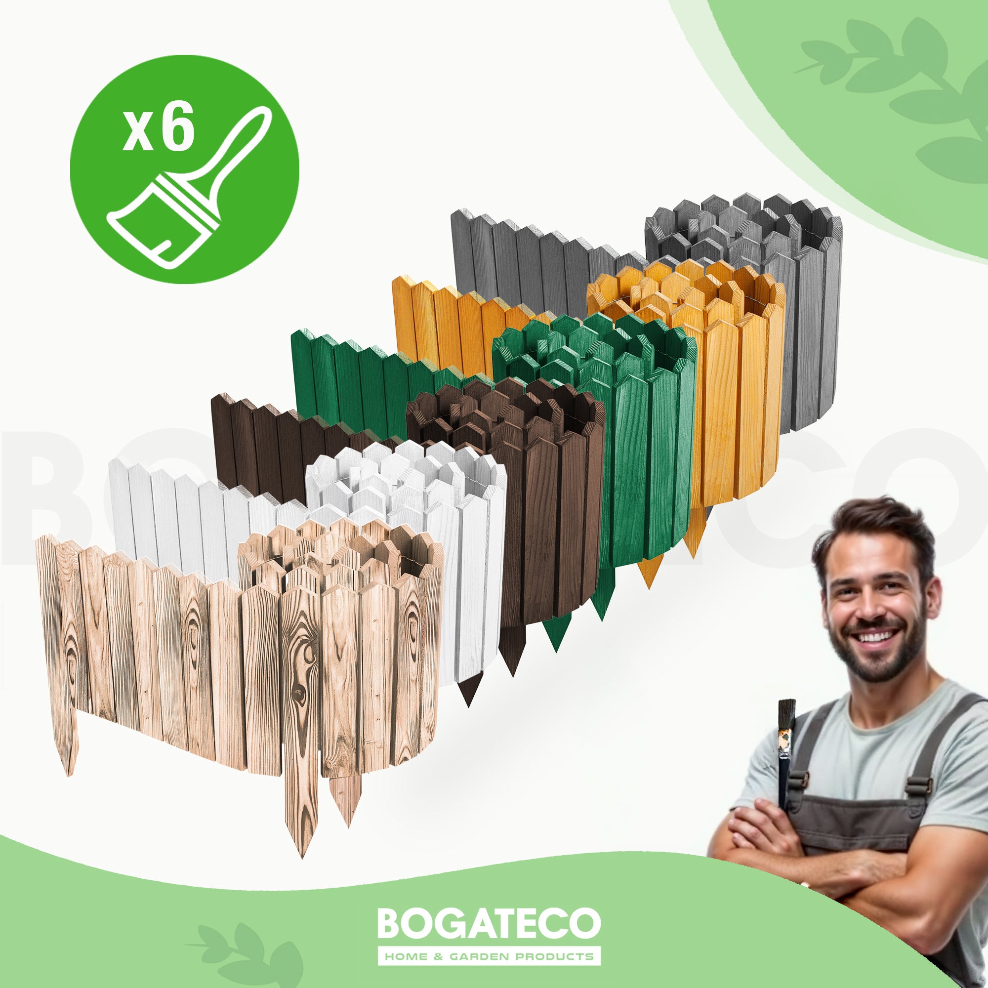 BOGATECO Rollborder lattes en bois | 40 cm de haut et 200 cm de long | Clôture en bois | Clôture parfaite comme bordure de jardin en osier | Brun - 6