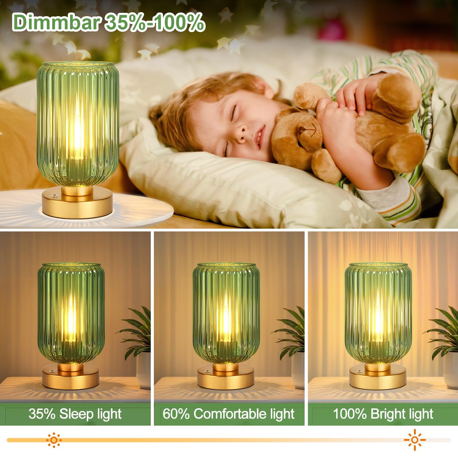 Lampa stołowa Lampka nocna LED dotykowa ściemniana,7500mAh szklana lampa stołowa z funkcją ładowania dekoracyjna do sypialni (Żarówka w zestawie) - 3