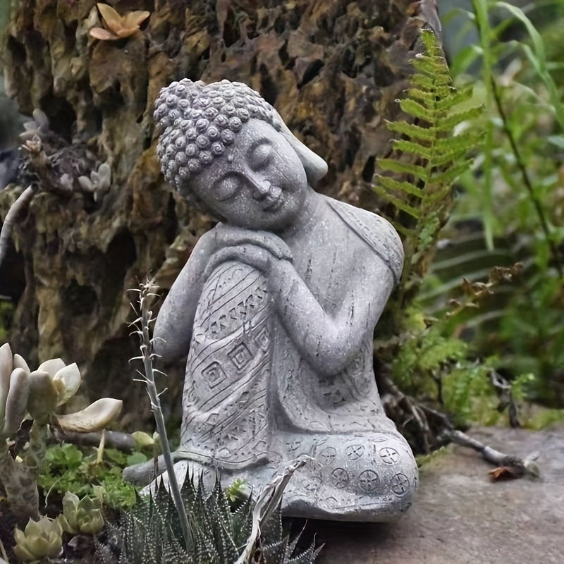 Statue de Bouddha vintage en résine - Décoration extérieure à thème religieux pour jardin, pelouse, terrasse, balcon - Parfait pour Thanksgiving - 6