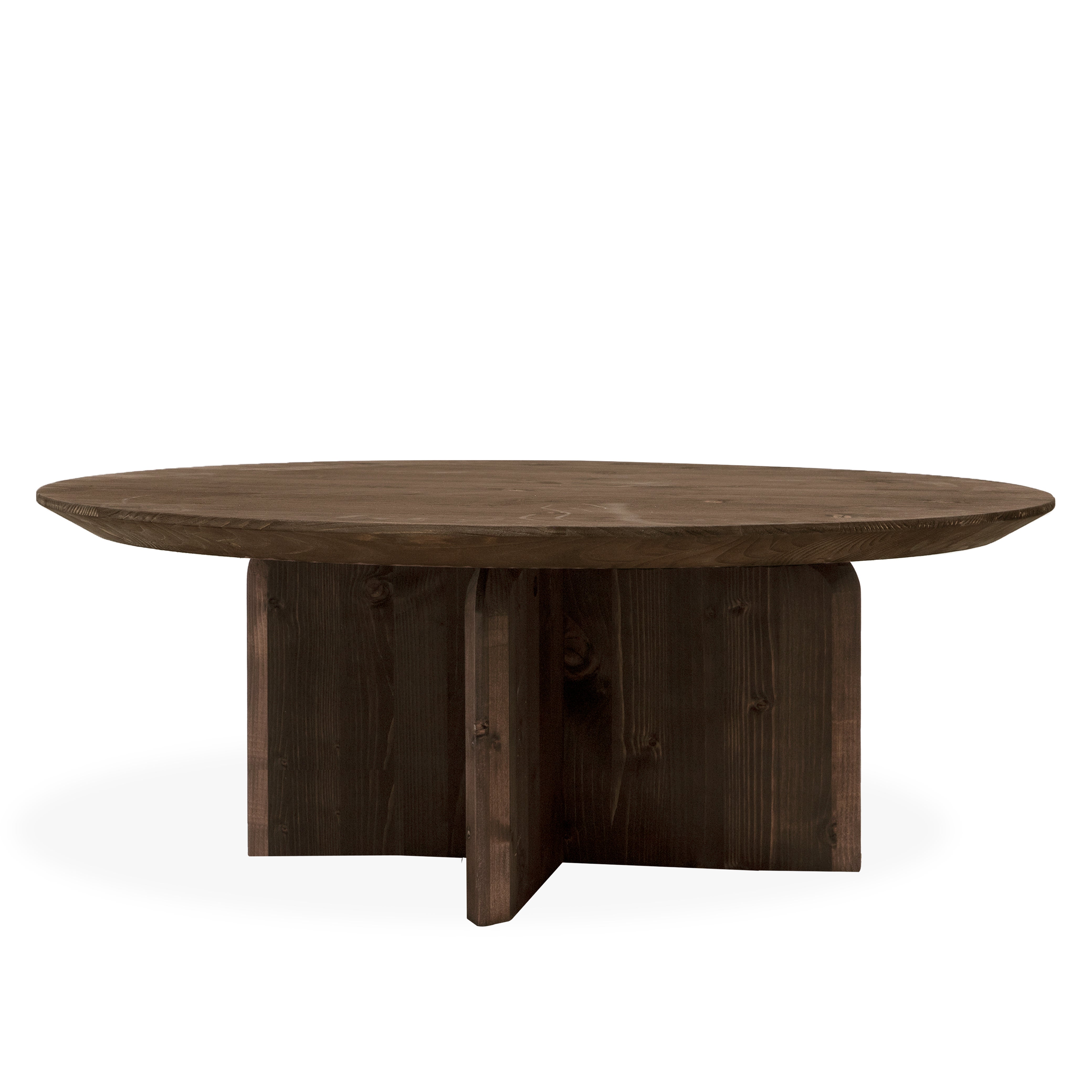Table Basse Ronde En Bois De Collection - Métal Doré Et Cachemire - 58x75 Cm