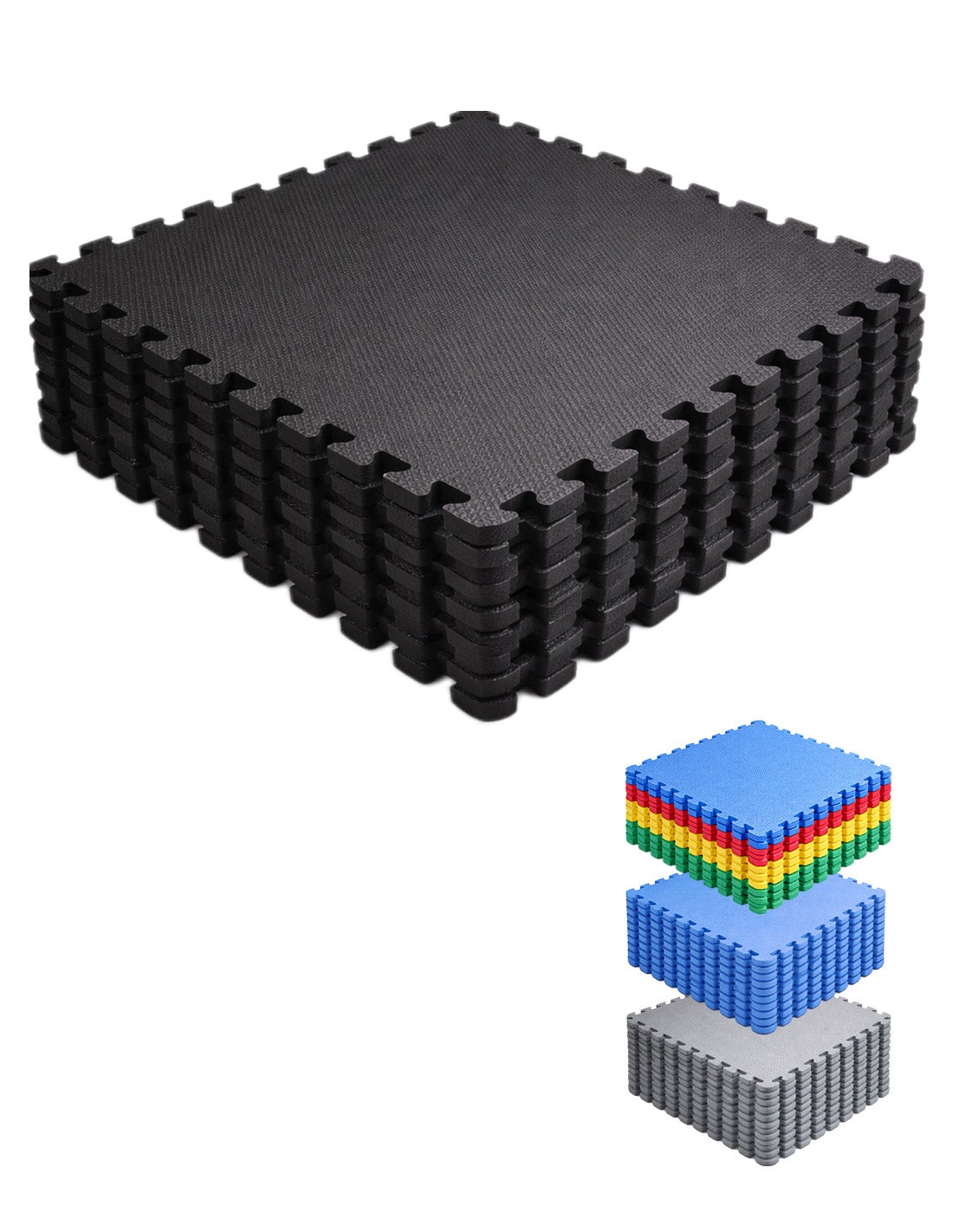 Esterilla puzzle para suelos de gimnasio y | protección de goma 60x60 cm | colchoneta antideslizante | 36 piezas - 12,96 m² (negro)