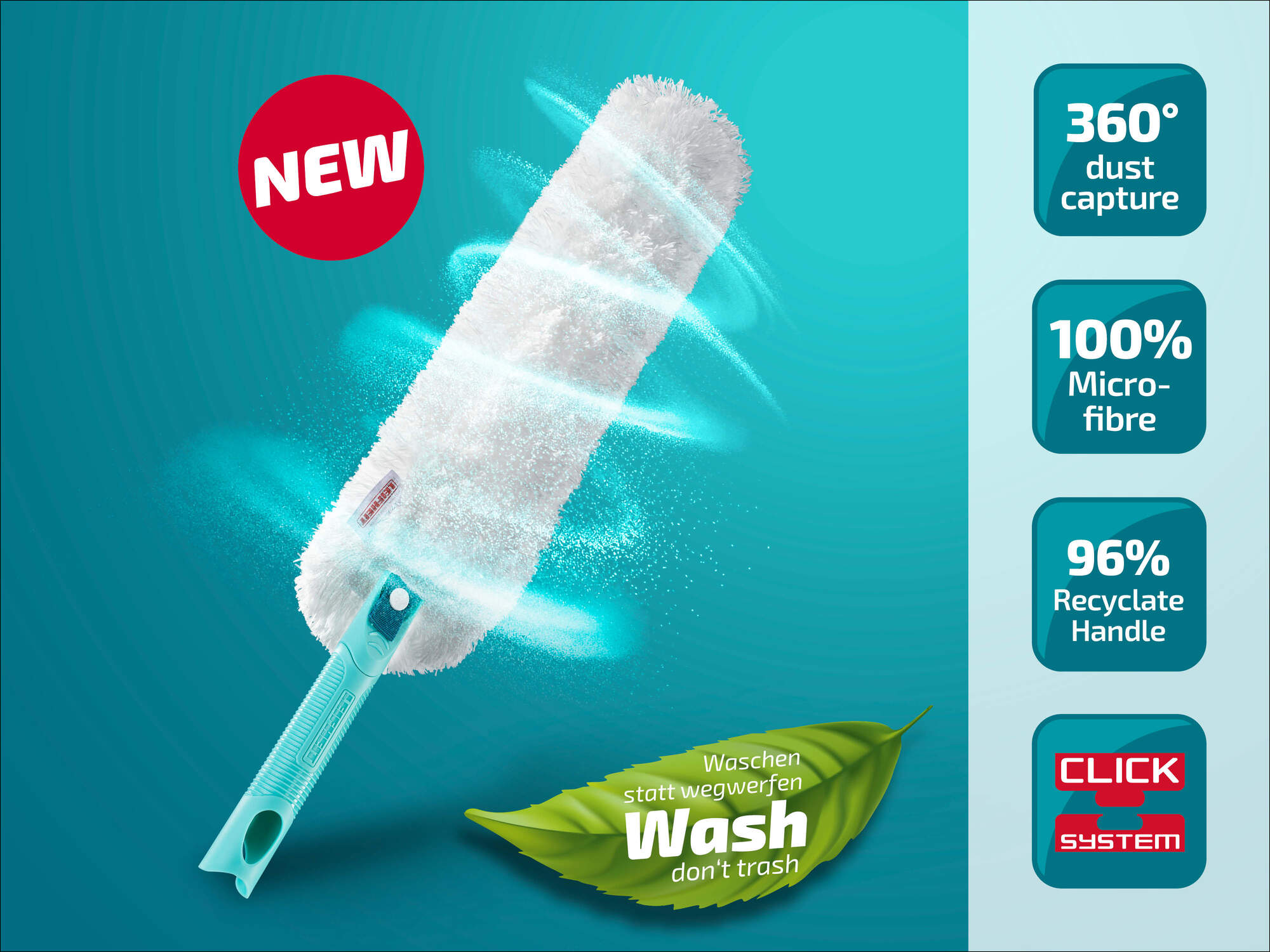 Leifheit plumeau Superduster XL avec housse de rechange 41254, 2x housse en microfibre 360° lavable - 2