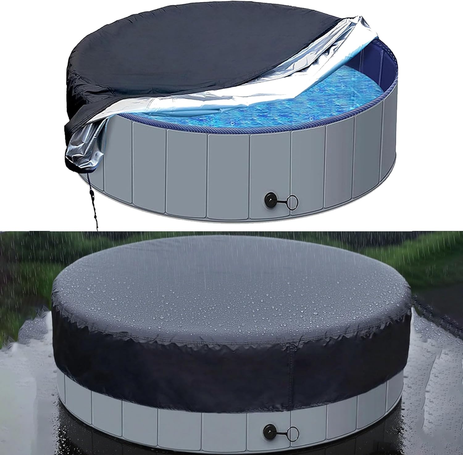 Pokrywa basenowa, plandeka ochronna do okrągłych basenów, tkanina Oxford, blokuje kurz i zanieczyszczenia (160 x 30 cm, kolor czarny)