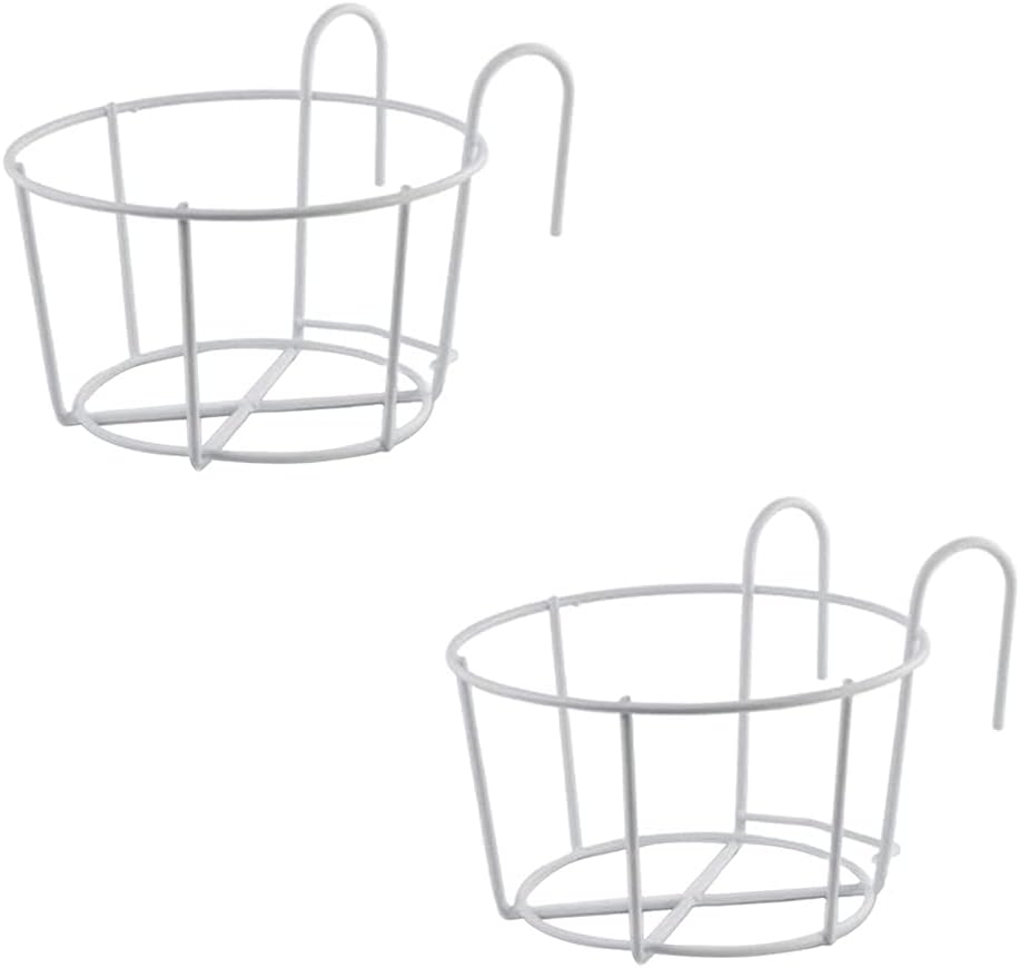 2-częściowy okrągły stojak na kwiaty, okrągły stojak na doniczki balkonowe, metalowy uchwyt na doniczki,wisząca poręcz do ogrodzenia z doniczką,biały