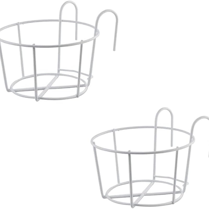 2-częściowy okrągły stojak na kwiaty, okrągły stojak na doniczki balkonowe, metalowy uchwyt na doniczki,wisząca poręcz do ogrodzenia z doniczką,biały