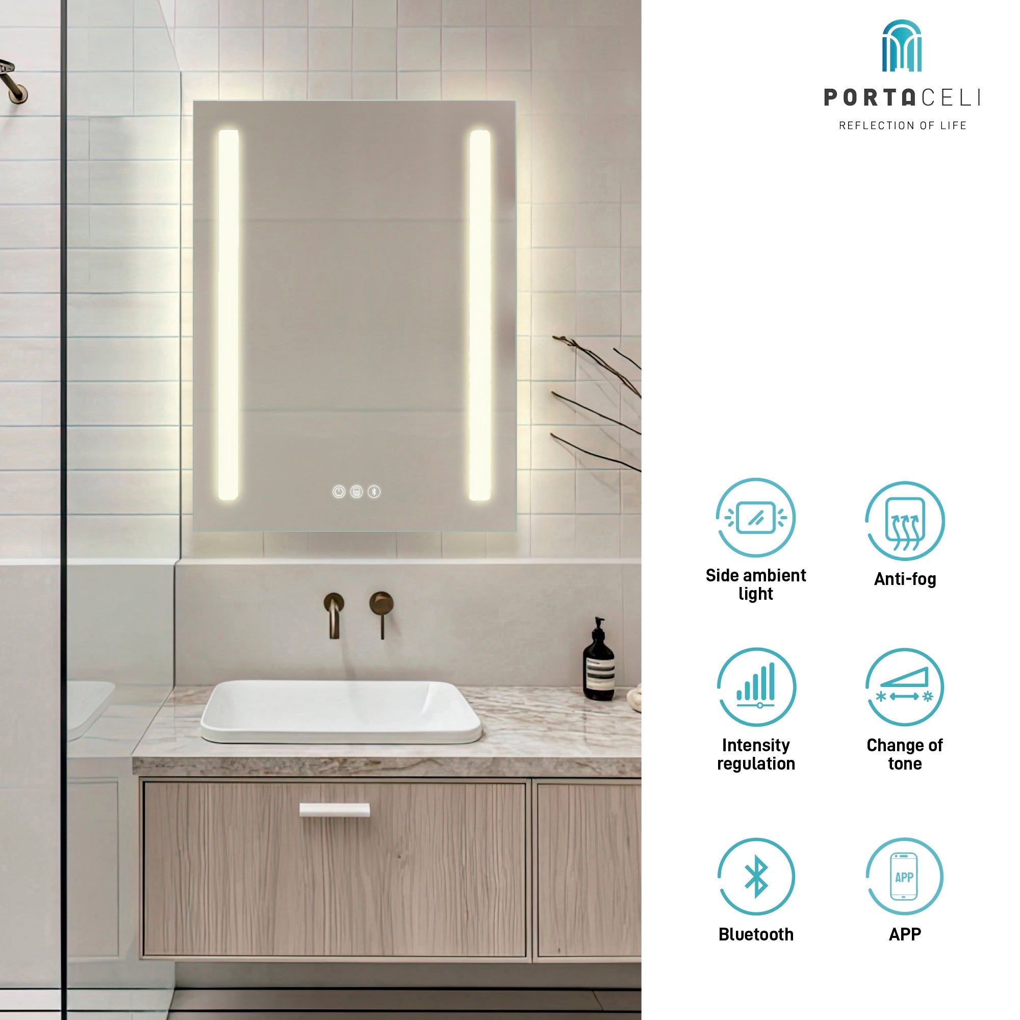 Miroir de salle de bain Duplo Connect 80x80, App, Anti-buée et Bluetooth - 2