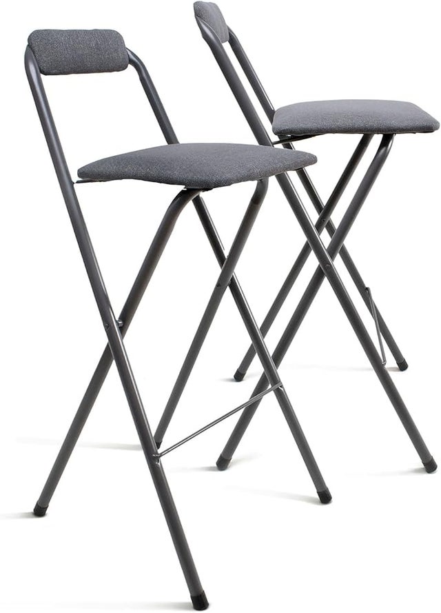 Pack de 2 Taburetes Altos Plegables de Cocina - Asiento Acolchado de Poliéster y Estructura de Metal - Taburete Apto para Interior
