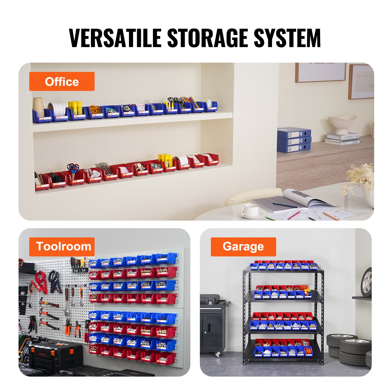 Bac à Bec Plastique VEVOR 24 Boites Rangement Empilables Atelier 137x105x78 mm Bleu/Rouge Combinaison Conteneurs Stockage Robustes pour Placard - 6