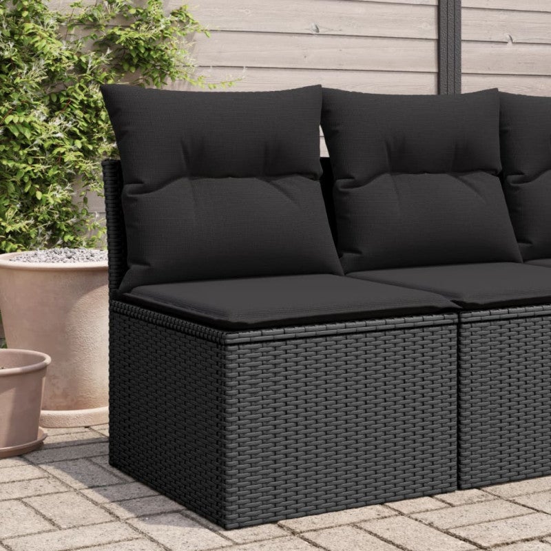 Sofa ogrodowa bez podłokietników z poduszkami, czarny polirattan