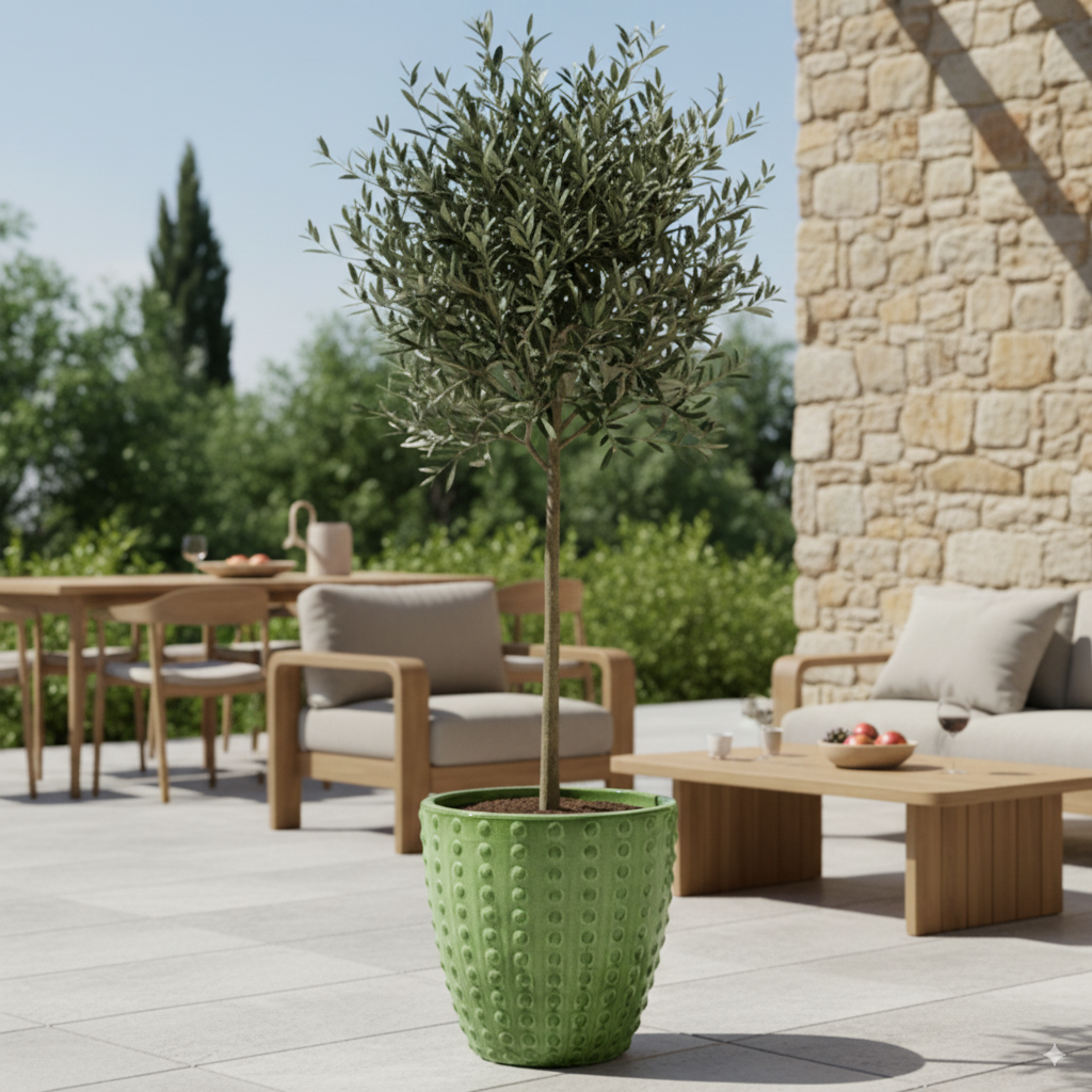 Pot grande taille d'extérieur ATTILA 38x37cm vert pomme, fait main en terre cuite émaillée, résistant au gel - 3